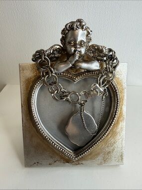 Vintage Silver Tone Double Link Charm Bracelet w/Safety Chain & Engravable Charm